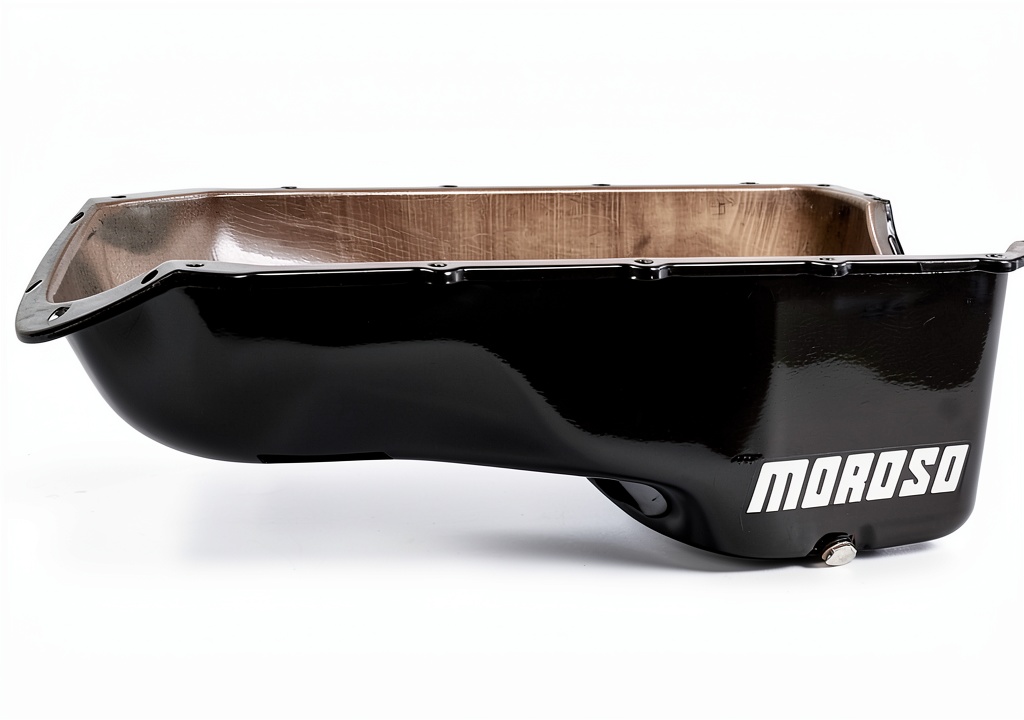 Moroso oil pan drain plug installed in a classic Firebird engine