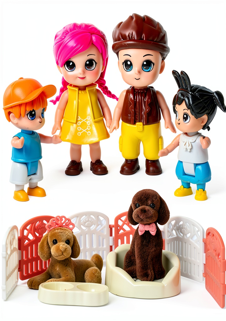 Setting up FUNERICA dollhouse figures 3in parents realistic on a carpeted playroom floor