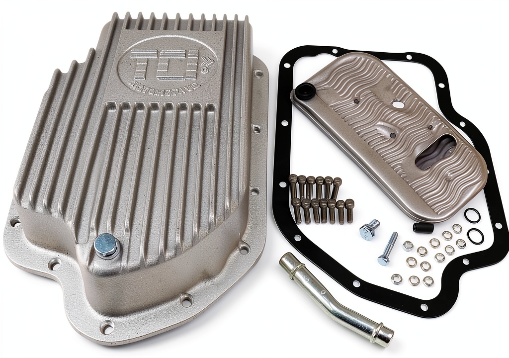Installing TCI Cast Aluminum Deep Pan for GM TH400 on a garage workbench